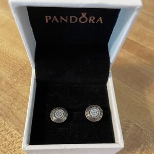 Pandora Silver and Black Stud Earrings
